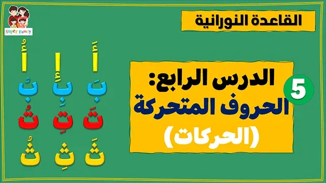 القاعدة النورانية الدرس الرابع الحروف المتحركة الحركات فتحة كسرة ضمة