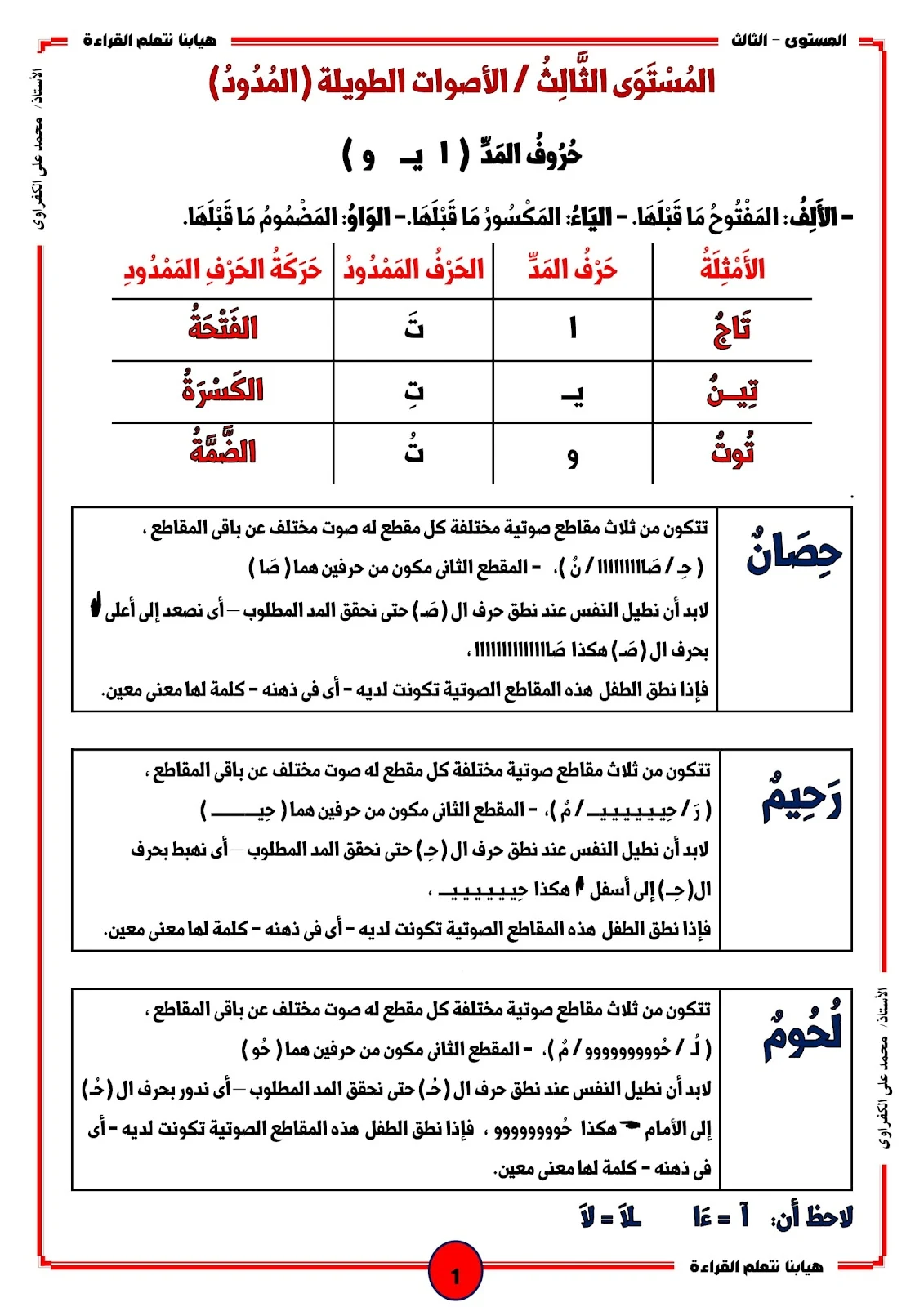 هيا بنا نتعلم القراءة المستوى الثالث المدود pdf