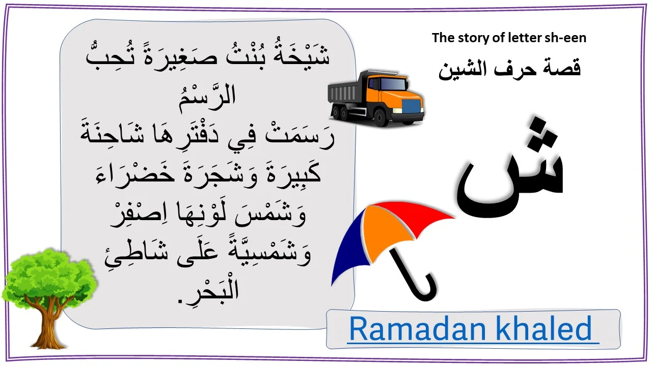 تعليم حرف الشين للاطفال بنفسك (ش)- مع قصة الحرف والتدريبات والكلمات والالعاب واوراق العمل لتأكيد الحرف