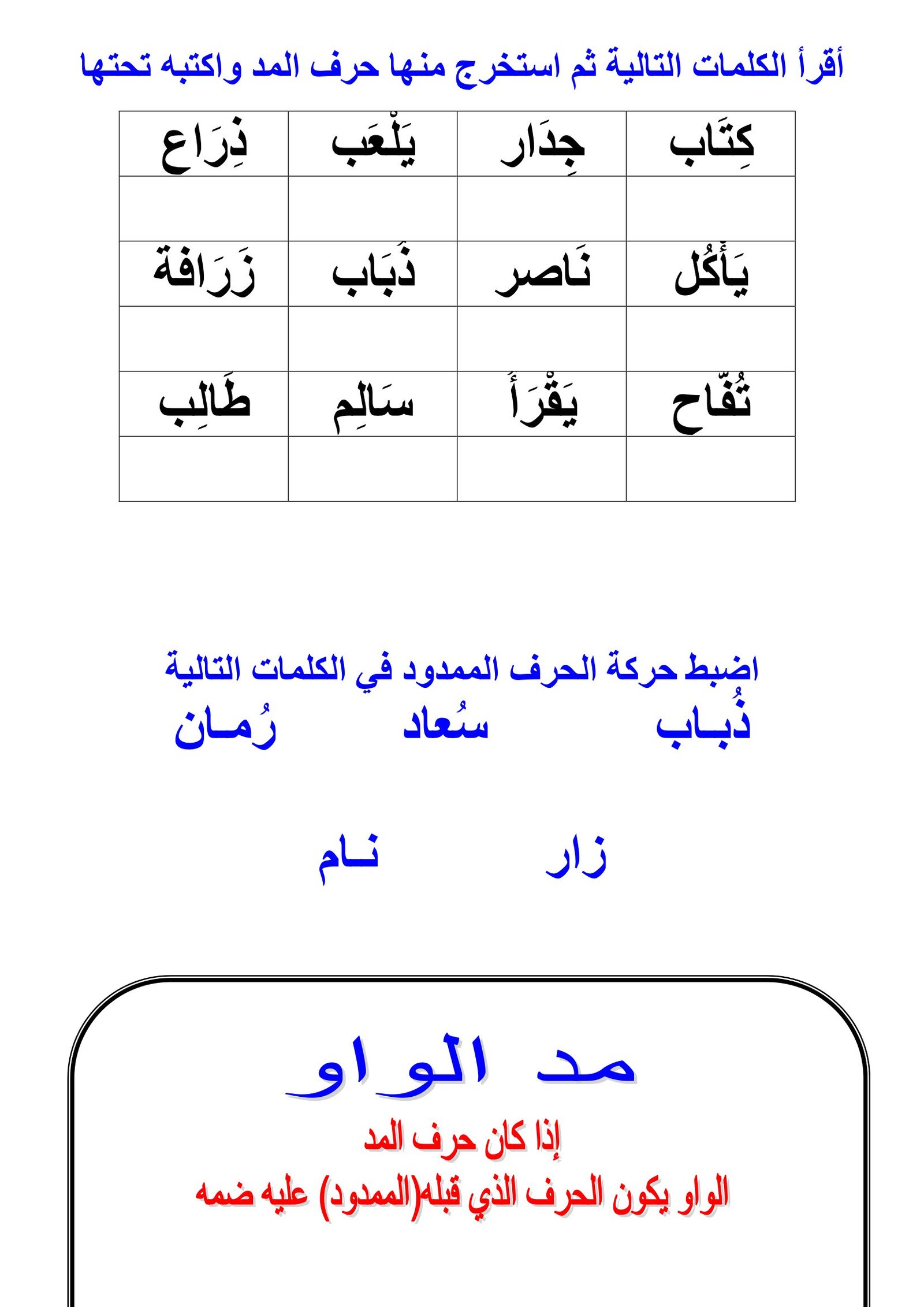 مذكرة  تدريبات حروف المد pdf تحميل مباشر