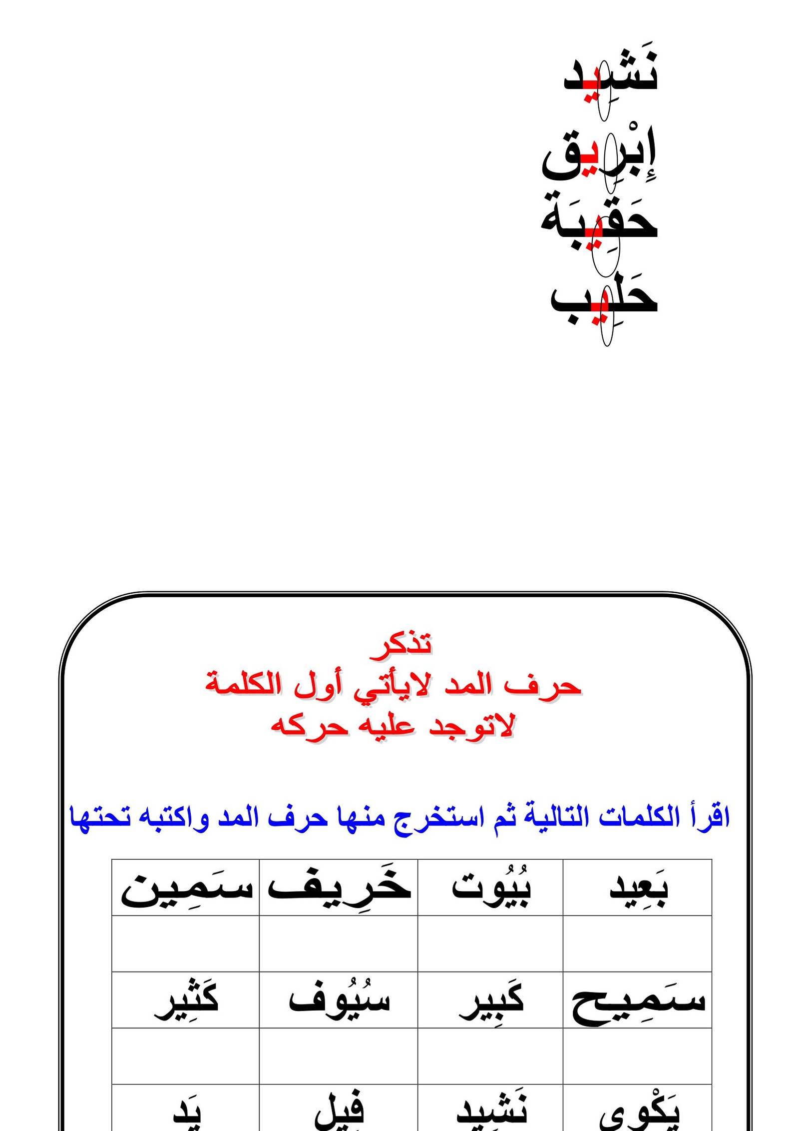 مذكرة  تدريبات حروف المد pdf تحميل مباشر