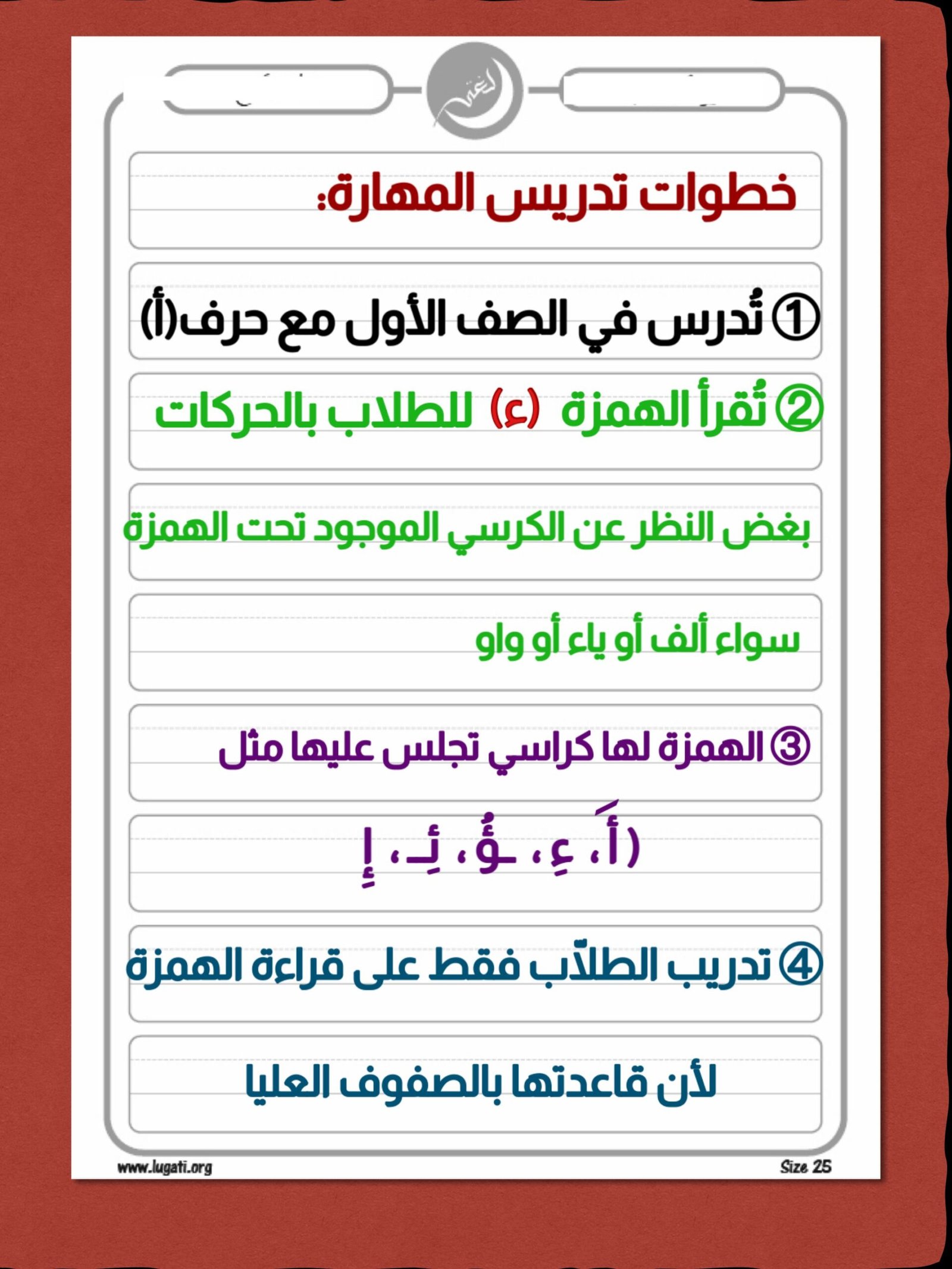 تحميل مباشر لمذكرة شرح أماكن الهمزة بصيغة PDF: