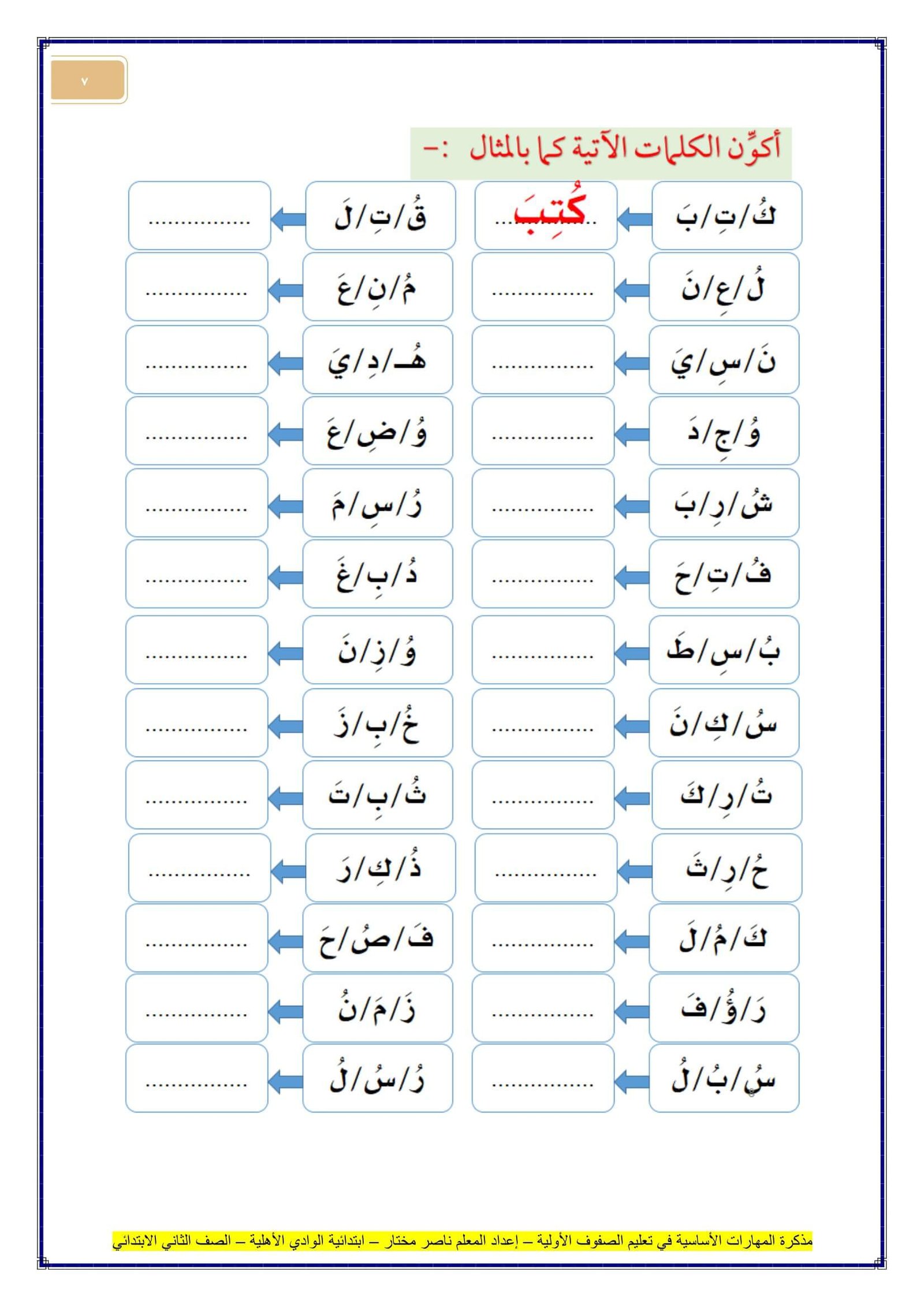 مذكرة المهارات الأساسية في تعليم الصفوف الأولية: إعداد المعلم ناصر مختار