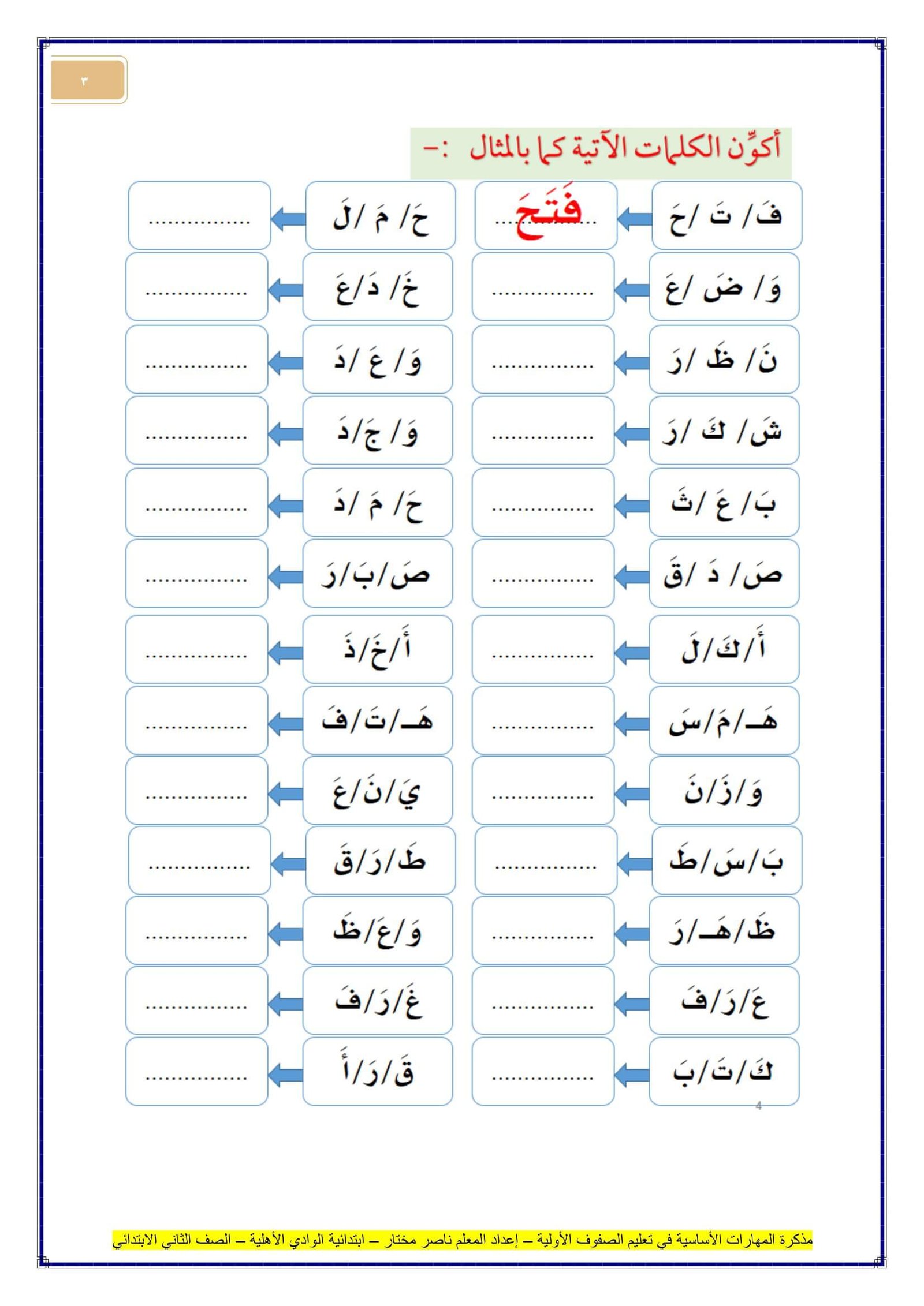 مذكرة المهارات الأساسية في تعليم الصفوف الأولية: إعداد المعلم ناصر مختار