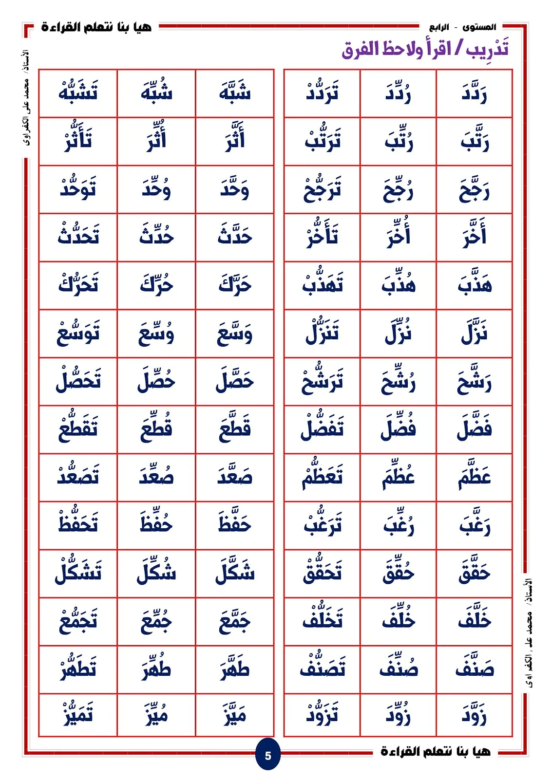 هيا بنا نتعلم القراءة والكتابة المستوى الرابع اصوات الحروف المشددة pdf