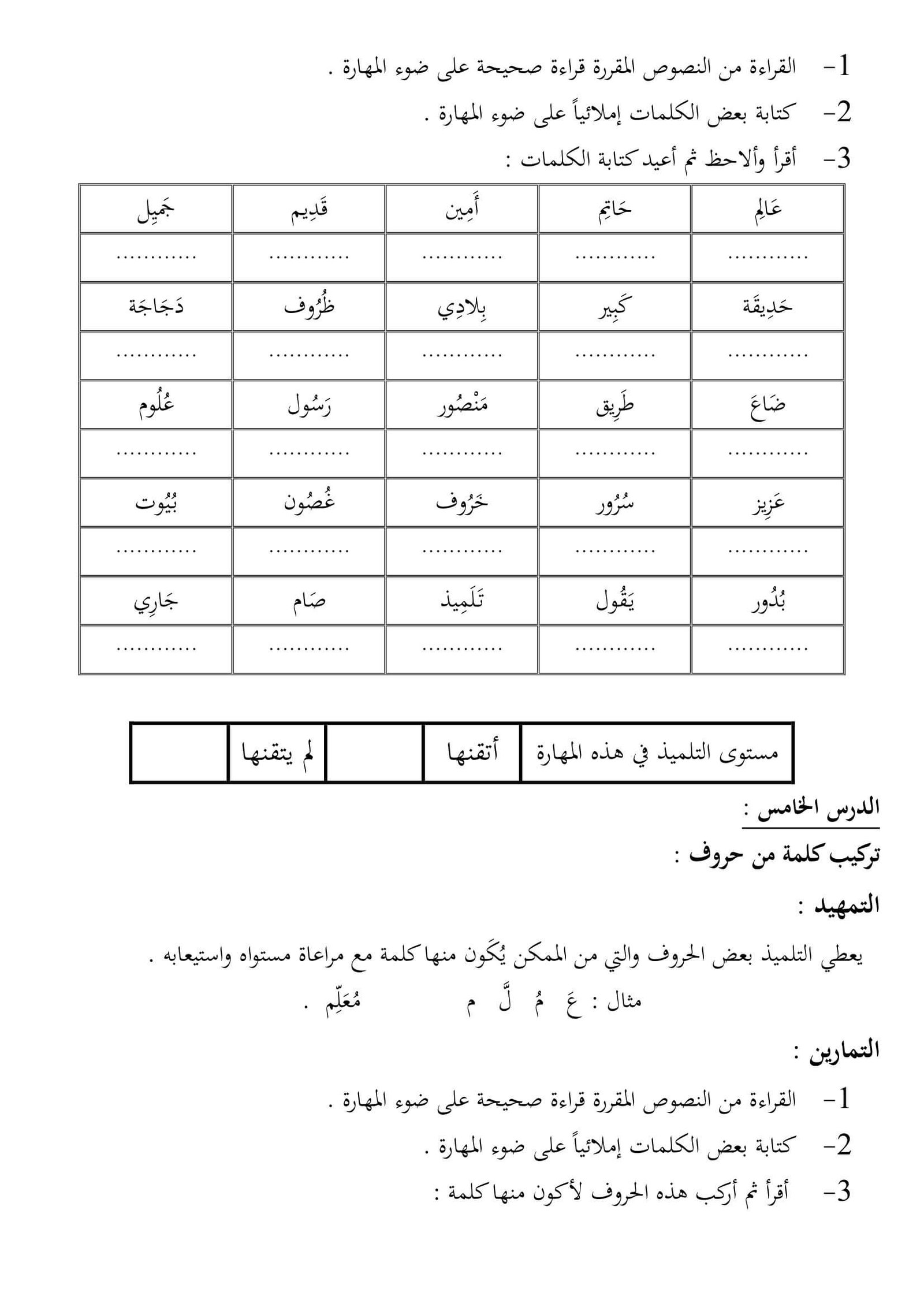برنامج مقترح لرفع وتحسين مستوى بعض التلاميذ الضعاف لغتي الصف الأول الابتدائي