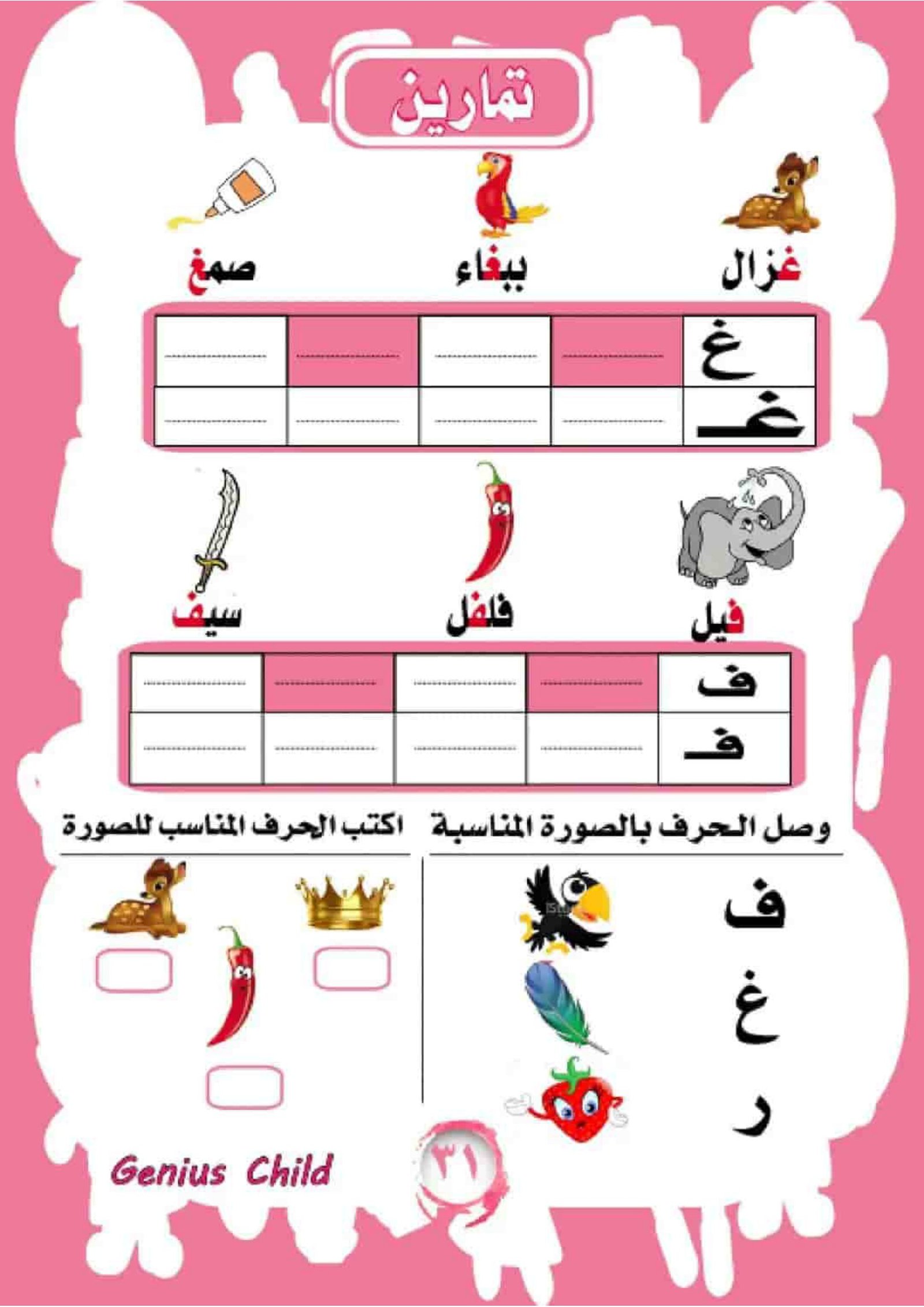 أوراق عمل الحروف العربية لتعلم كتابتها و اشكالها حسب موضعها بالكلمة pdf تحميل مجاني