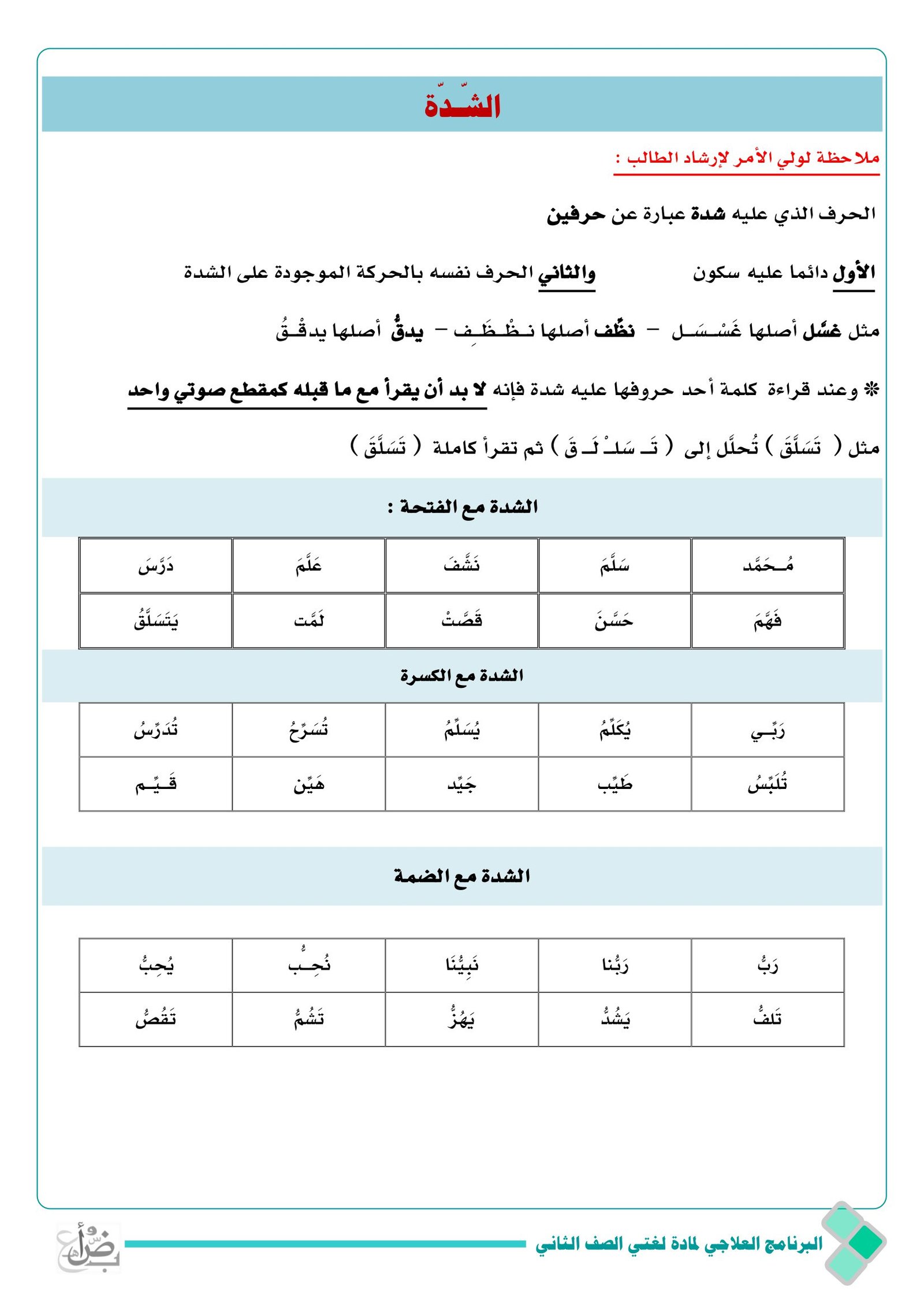 البرنامج العلاجي لمادة لغتي الصف الثاني  الابتدائي pdf تحميل مباشر مجاني