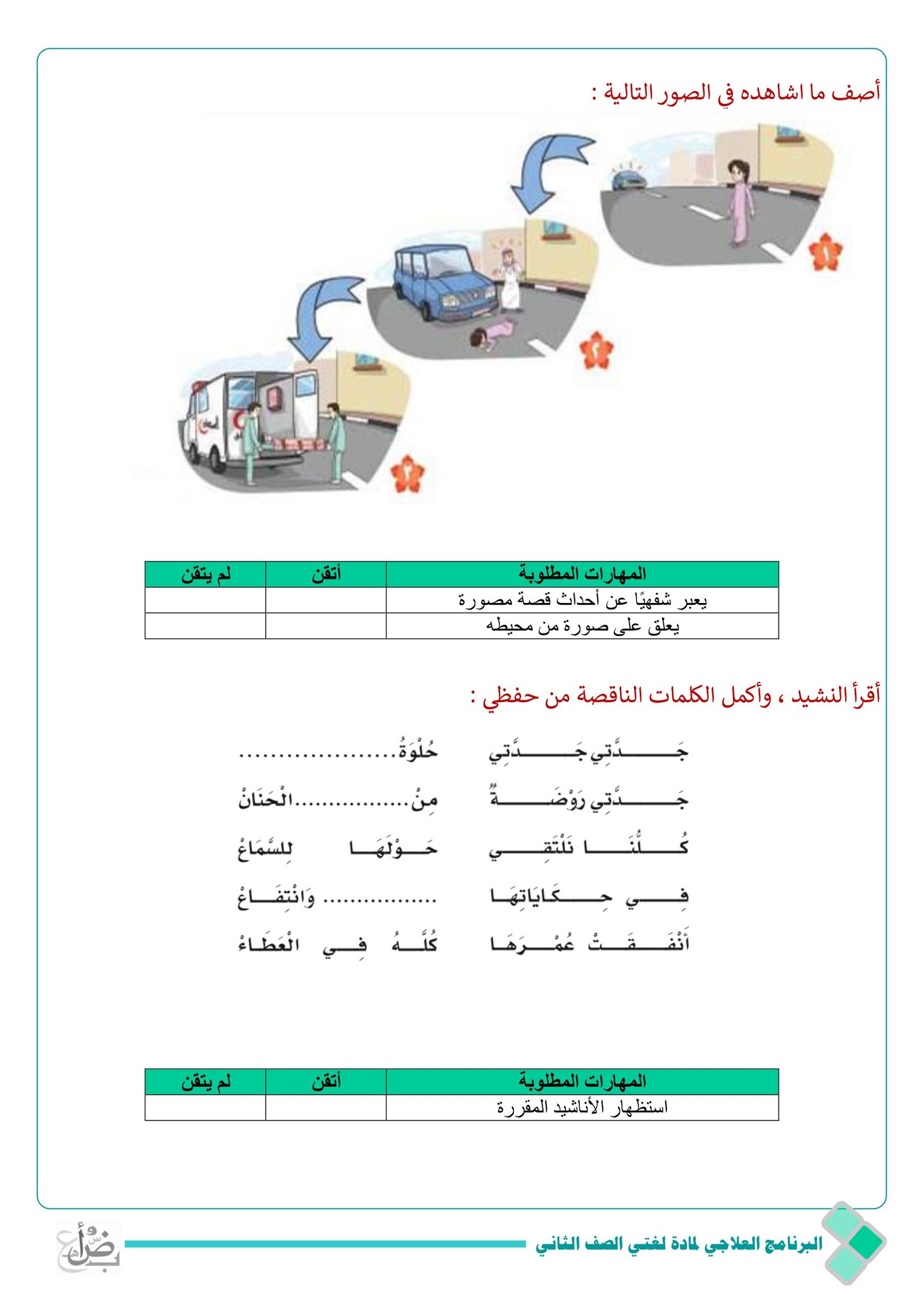 البرنامج العلاجي لمادة لغتي الصف الثاني  الابتدائي pdf تحميل مباشر مجاني