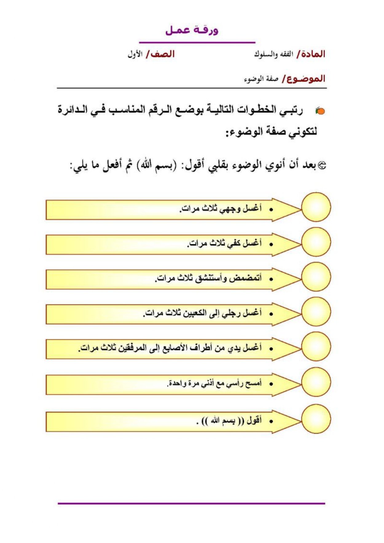 أوراق عمل لمادة التربية الإسلامية  الصف الأول الابتدائي الفصل الدراسي الثالث pdf تحميل مباشر مجاني