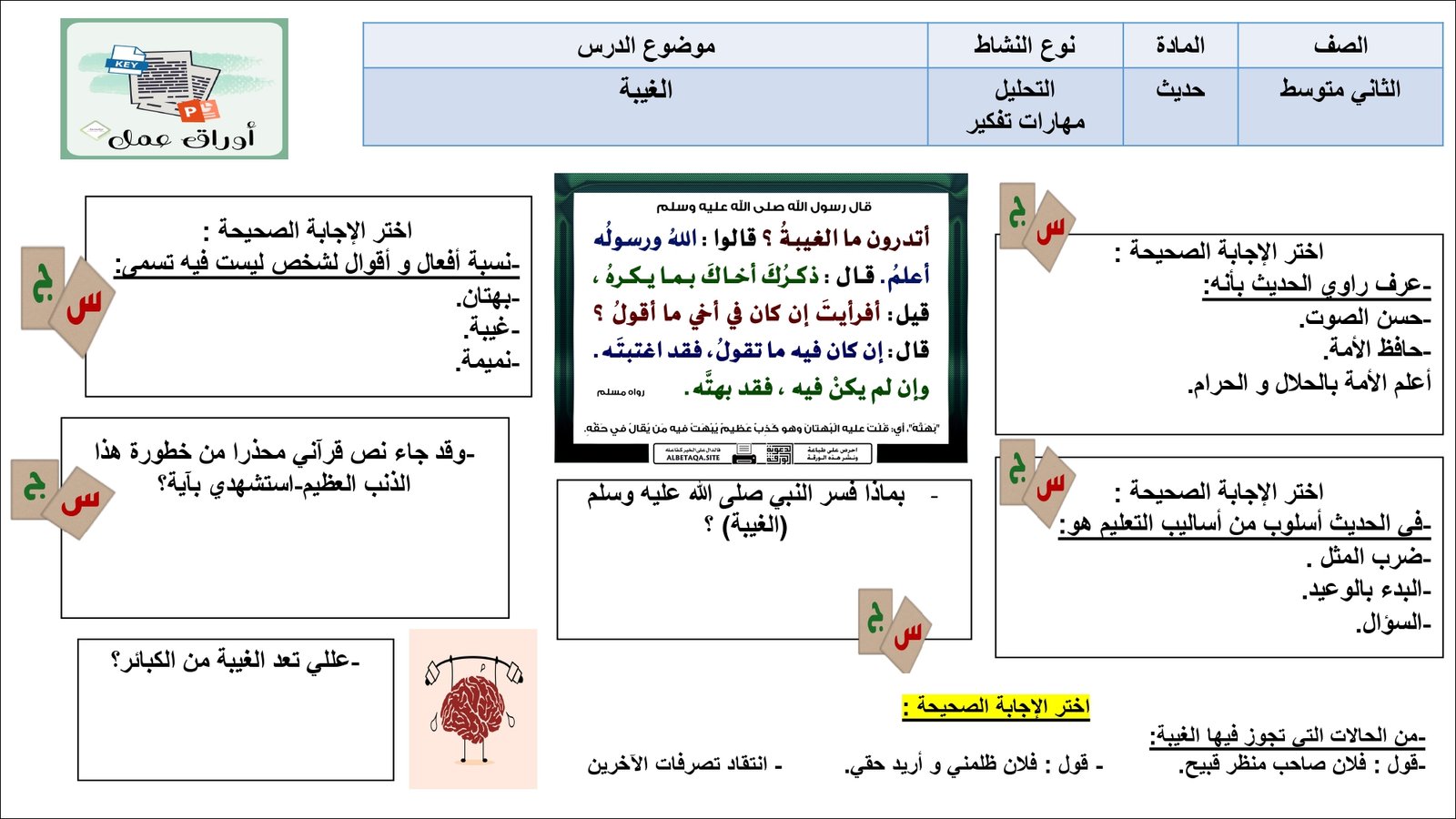 أوراق عمل لمادة التربية الإسلامية الصف ثاني متوسط الفصل الدراسي الثالث أوراق عمل لمادة التربية الإسلامية الصف ثاني متوسط الفصل الدراسي الثالث