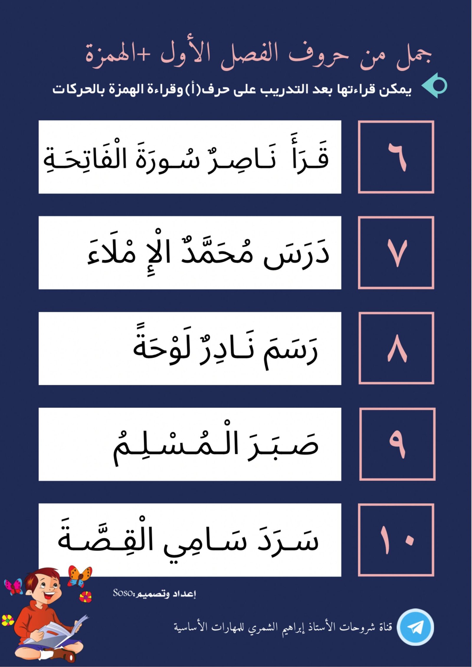 تعلم القراءة: جمل من حروف الفصل الأول مع الهمزة pdf تحميل مجاني