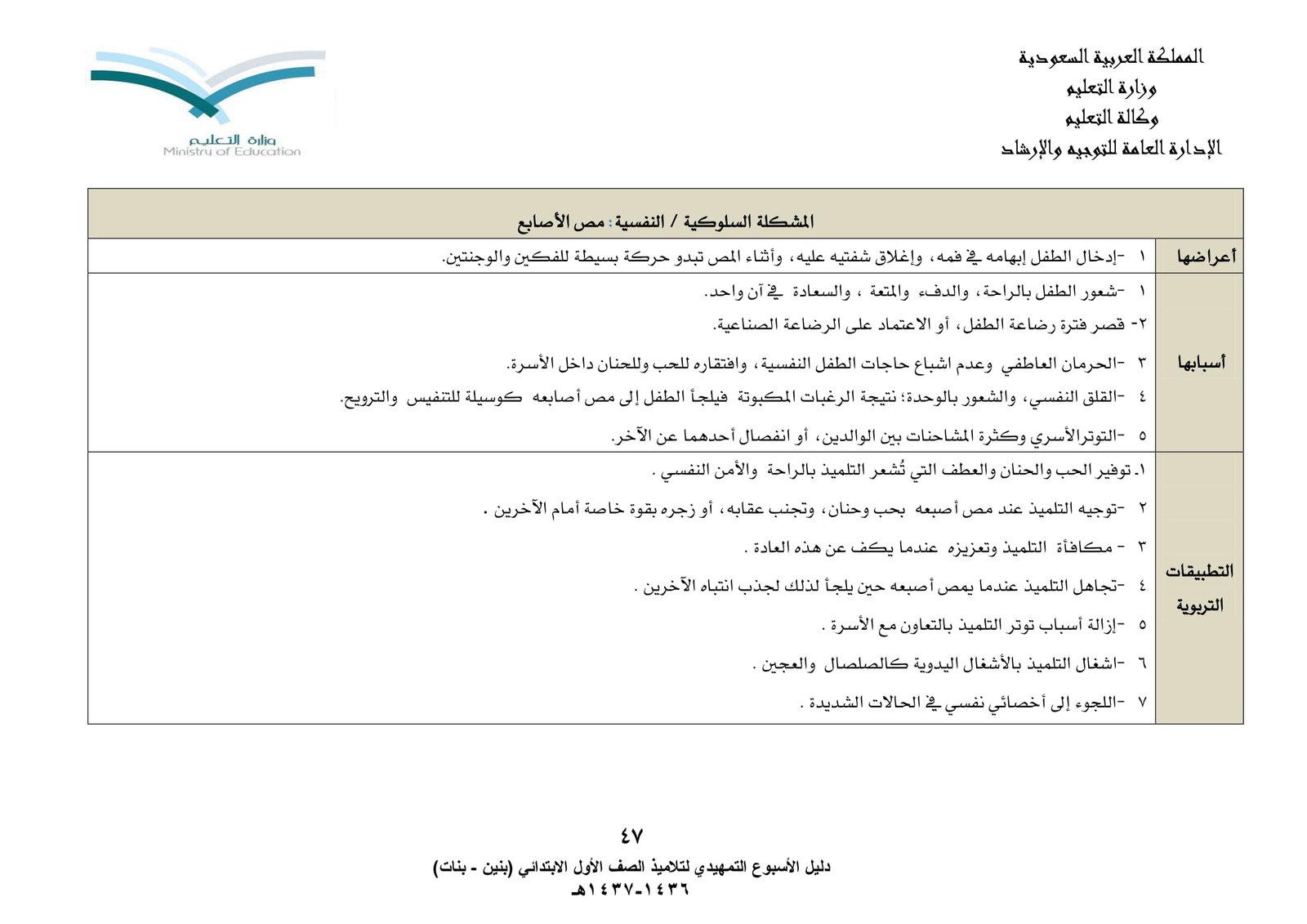دليل الأسبوع التمهيدي لتلاميذ الصف الأول الابتدائي pdf تحميل مجاني