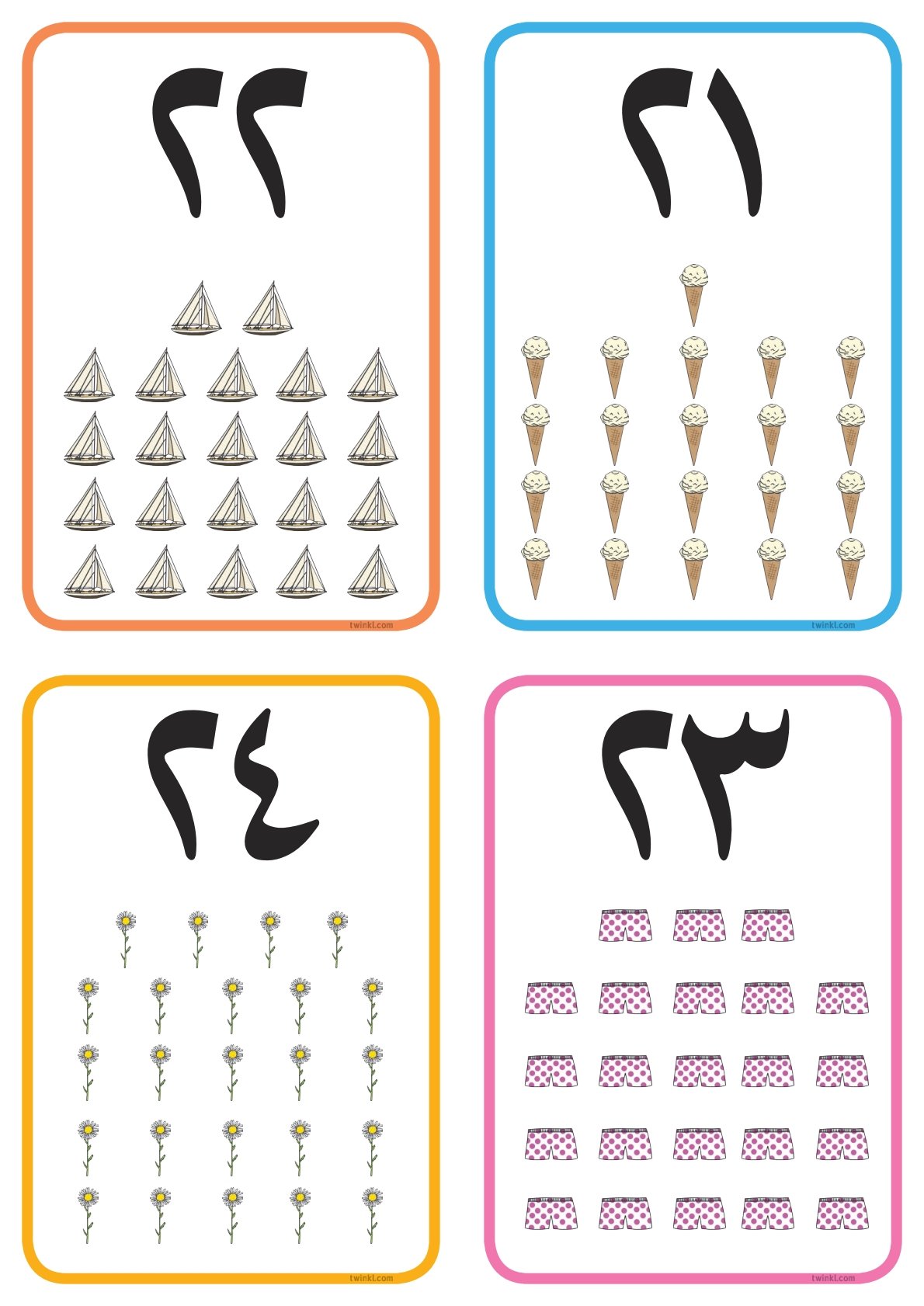 بطاقات تعليمية: الأعداد من 1 إلى 30 مع الصور لتعلم الأرقام pdf تحميل مجاني