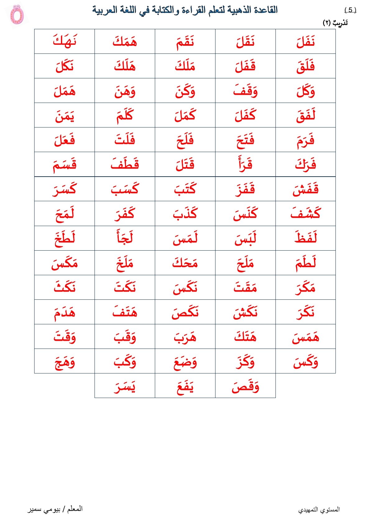 ملزمة يلا نقرأ: القاعدة الذهبية لتعلم القراءة والكتابة pdf