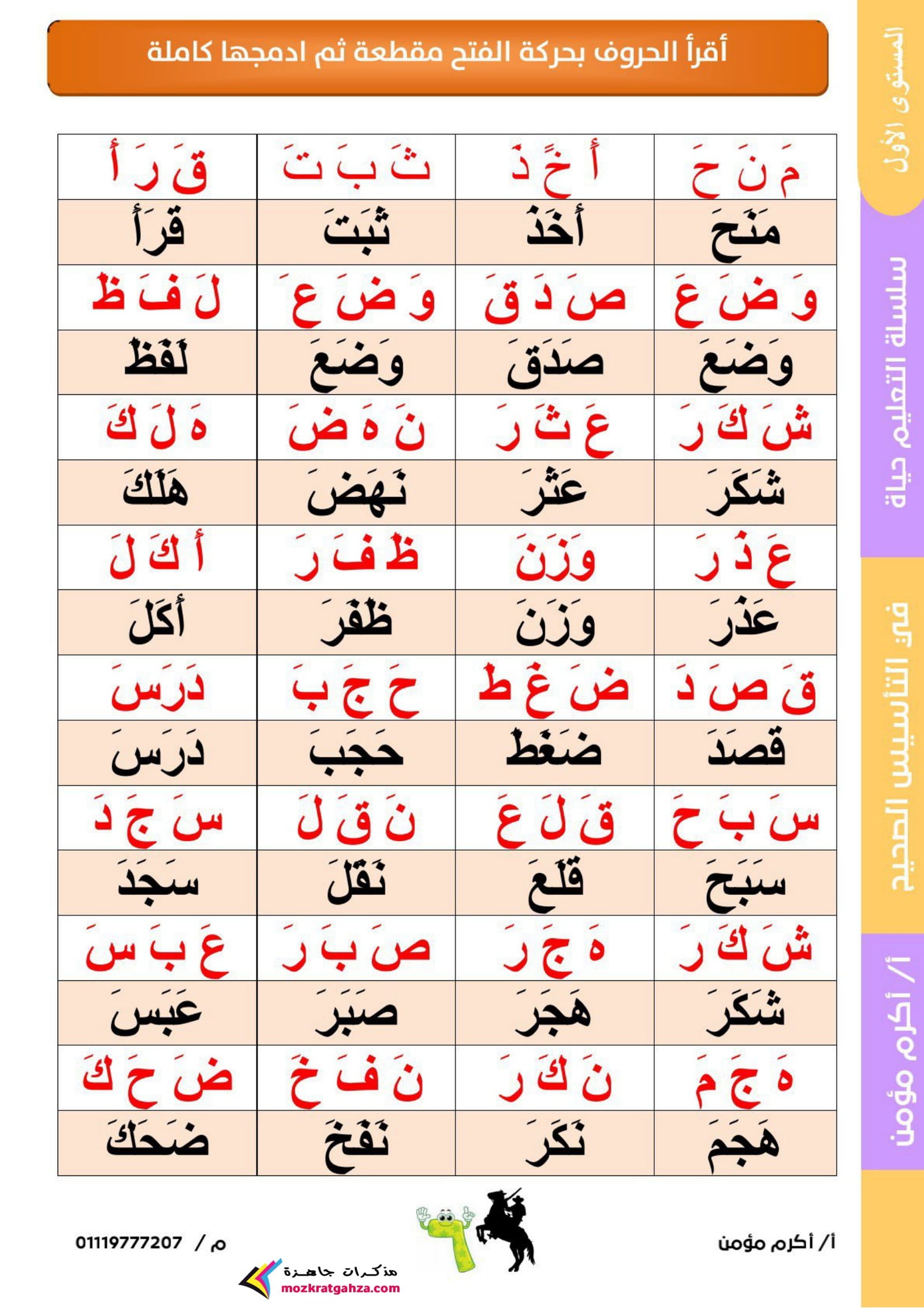 قراءة كلمات ثلاثية بالحركات