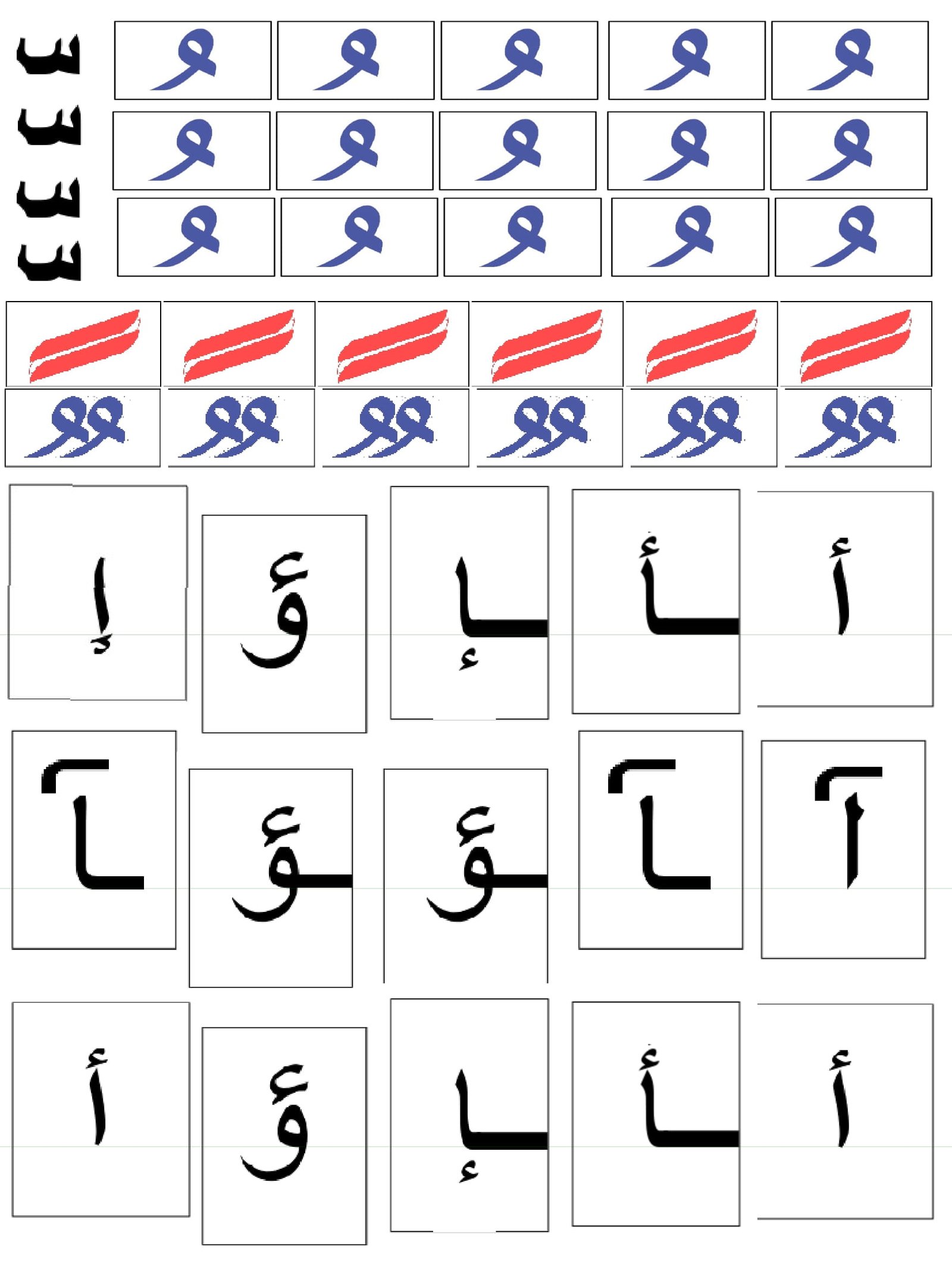 بطاقات أصل الحروف أول الكلمة وسط الكلمة وآخر الكلمة