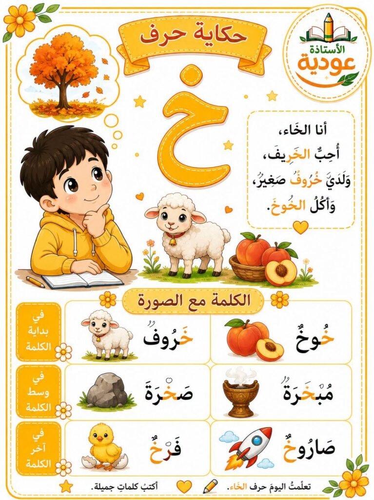 حكاية حرف الخاء للأطفال وكلمات حرف الخاء بالصور
