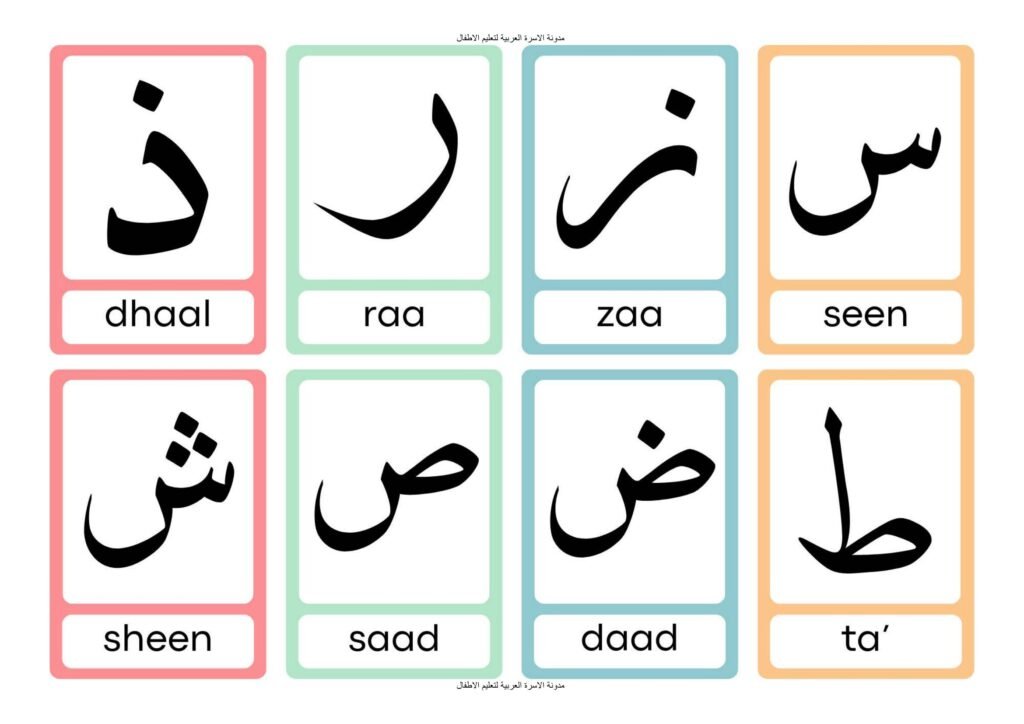 بطاقات الحروف العربية للأطفال PDF جاهزة للطباعة