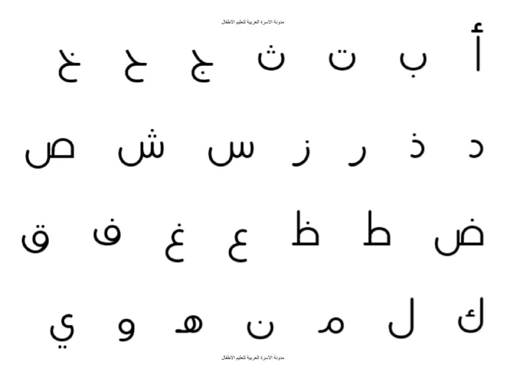 بطاقات الحروف العربية الملونة للأطفال من الألف إلى الياء PDF