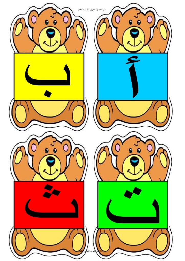 بطاقات دبدوب الحروف العربية الملونة من الألف إلى الياء PDF