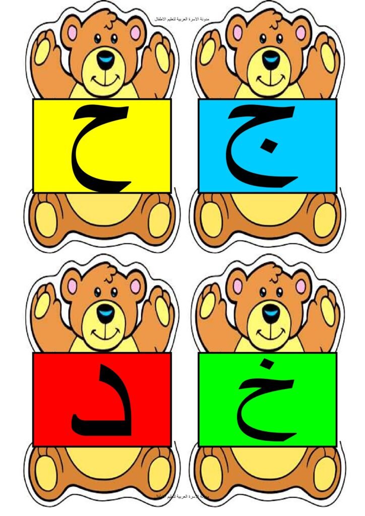 بطاقات دبدوب الحروف العربية الملونة من الألف إلى الياء PDF