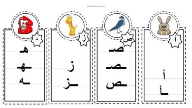 بطاقات أشكال الحروف العربية في أول ووسط وآخر الكلمة بالصور PDF