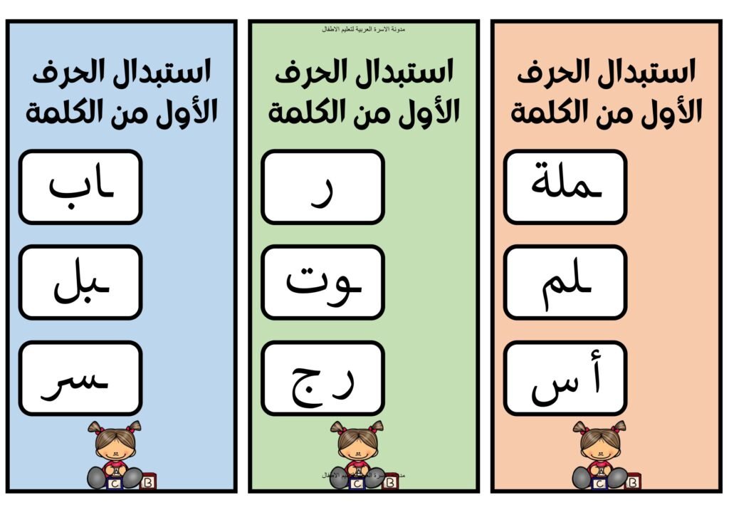 نشاط استبدال الحرف الأول وتكوين كلمات جديدة للأطفال PDF