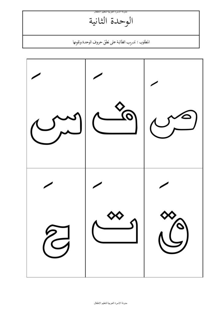تدريبات نطق وقراءة الحروف ص ف س ق ت ح بالحركات والسكون والمدود PDF