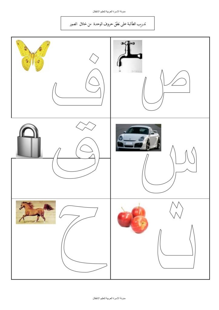 تدريبات نطق وقراءة الحروف ص ف س ق ت ح بالحركات والسكون والمدود PDF