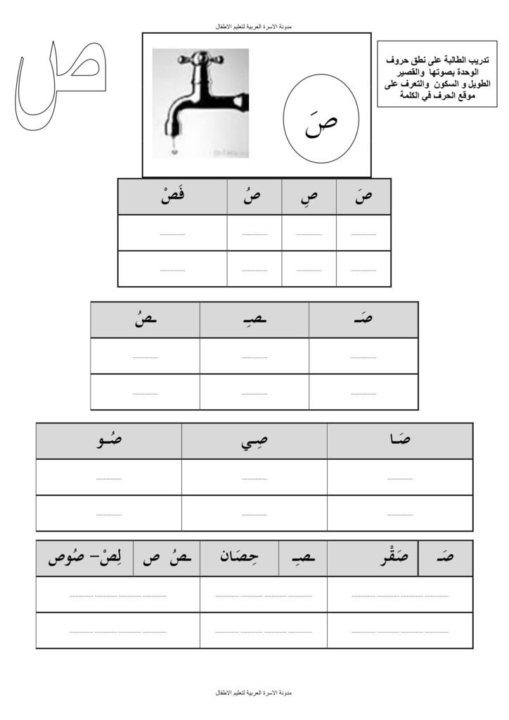 تدريبات نطق وقراءة الحروف ص ف س ق ت ح بالحركات والسكون والمدود PDF