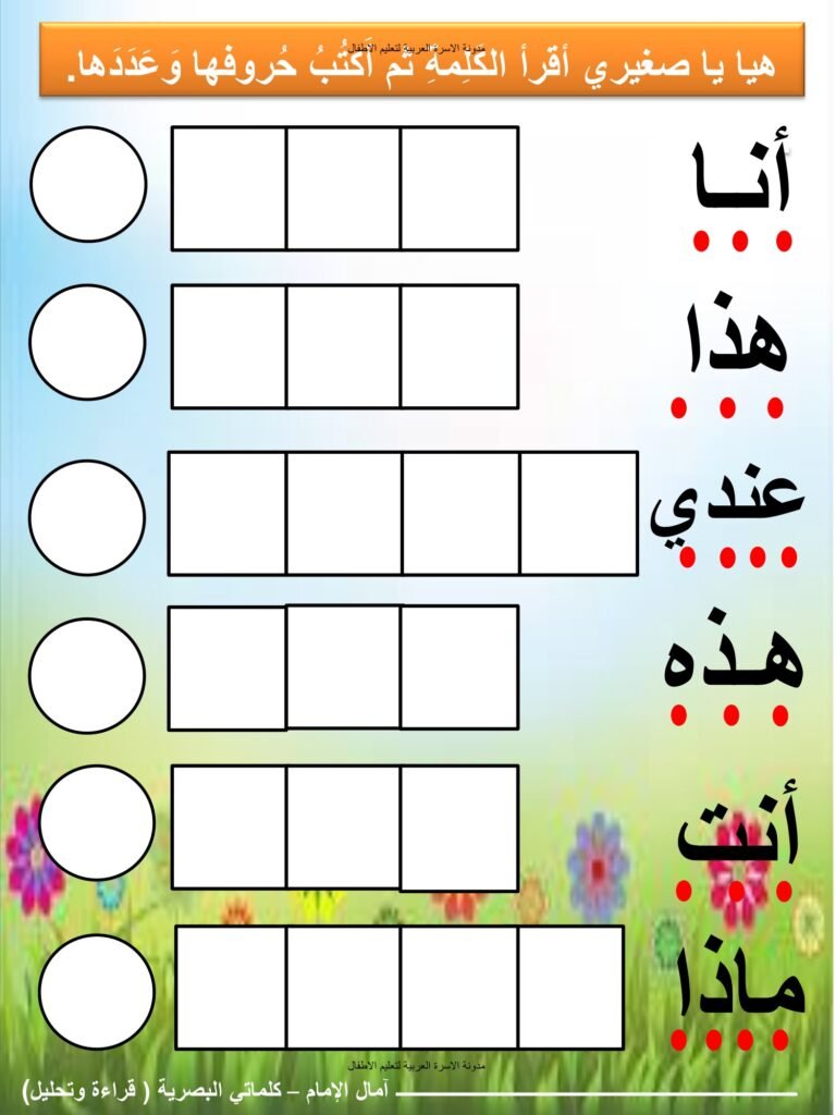 أوراق عمل الكلمات البصرية قراءة وتحليل وعد الحروف للأطفال PDF