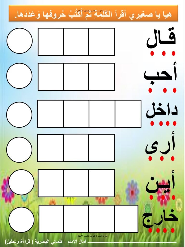 أوراق عمل الكلمات البصرية قراءة وتحليل وعد الحروف للأطفال PDF