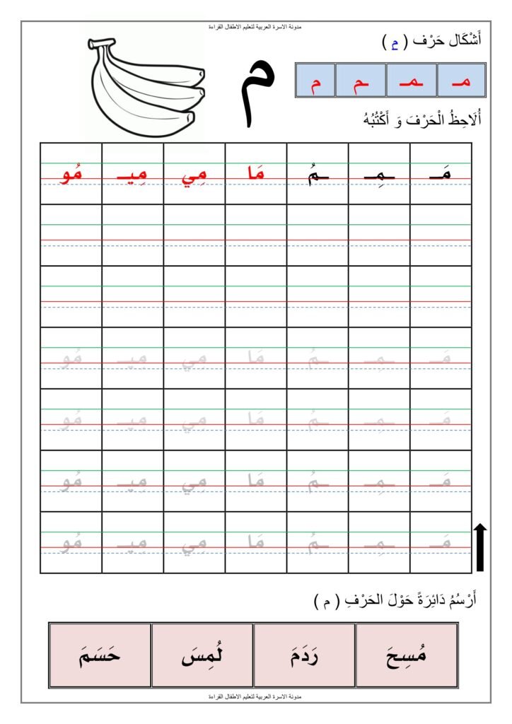 مذكرة قراءة وكتابة حروف الفصل الأول في خمسة مستويات PDF