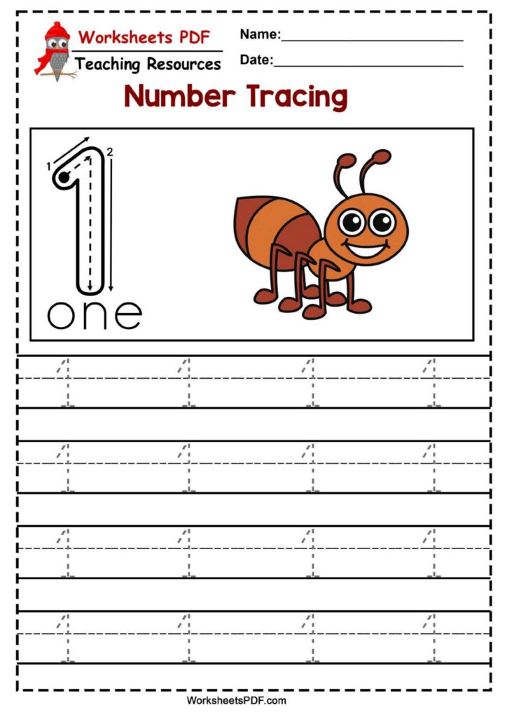 أوراق تتبع الأرقام من 1 إلى 10 PDF للأطفال – Number Tracing Worksheets