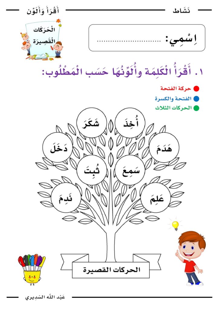 تدريبات الحركات والمد والتنوين والشدة واللام الشمسية والقمرية