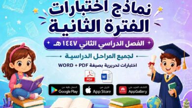 نماذج اختبارات الفترة الثانية الفصل الدراسي الثاني 1447 PDF وWord – الابتدائي والمتوسط