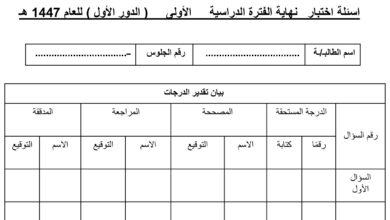 اختبار لغتي أول ابتدائي 1447 PDF مع الحل – أسئلة الدور الأول ونموذج الإجابة