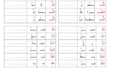 تحميل أوراق عمل التدريب على القراءة بالمقاطع والأصوات (اللام الشمسية)