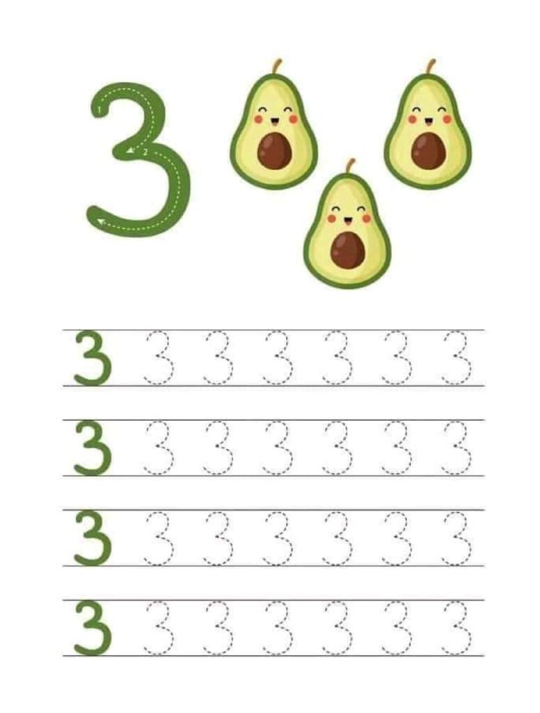 تعليم الأرقام للأطفال بالصور PDF: عدّ الفواكه واكتب الأعداد من 1 إلى 10
