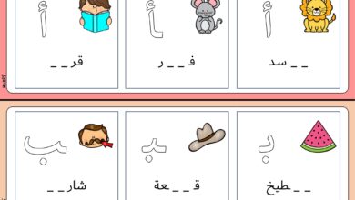 مواضع الحروف للأطفال PDF: 84 بطاقة مصورة لإكمال الحرف الناقص