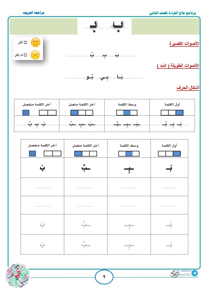 تحميل مراجعة الحروف للصف الثاني الابتدائي PDF: الحركات والمدود وأشكال الحرف