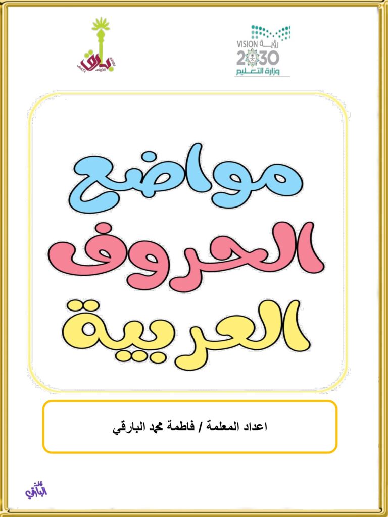 تحميل ملف مواضع الحروف العربية PDF: 28 ورقة بالصور لتعليم أشكال الحروف