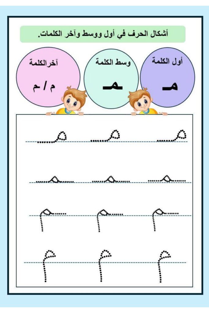 تحميل تدريبات حروف الوحدة الأولى PDF: كتابة م ب ل د ن ر بالتنقيط