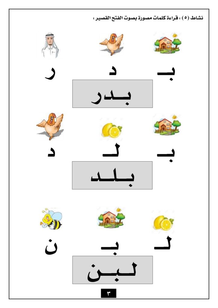 تحميل مذكرة القراءة للحروف الهجائية PDF.. 17 صفحة لتدريب طفلك على القراءة بالفتحة